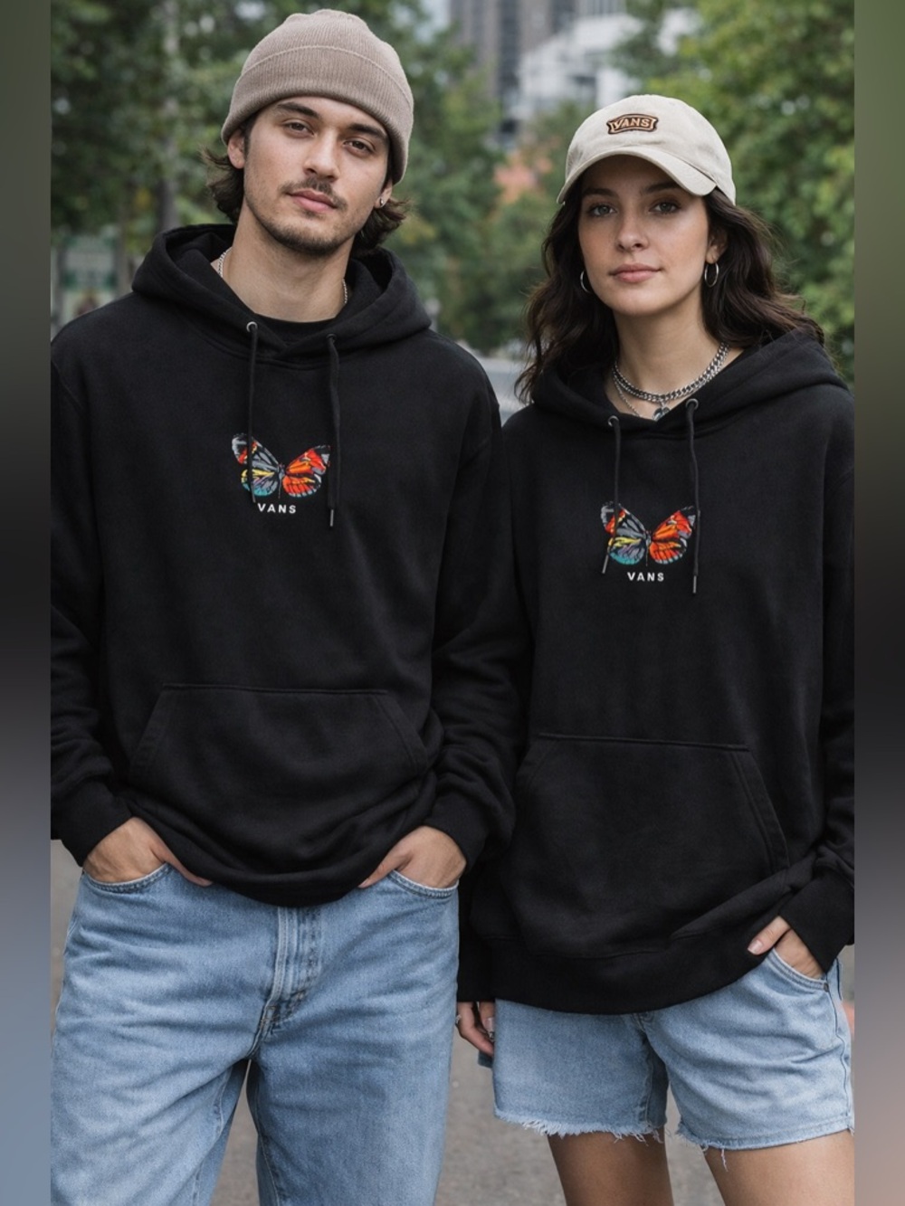 Vans Black Hoodie Butterfly Graphic Pullover Sweatshirt Size Small